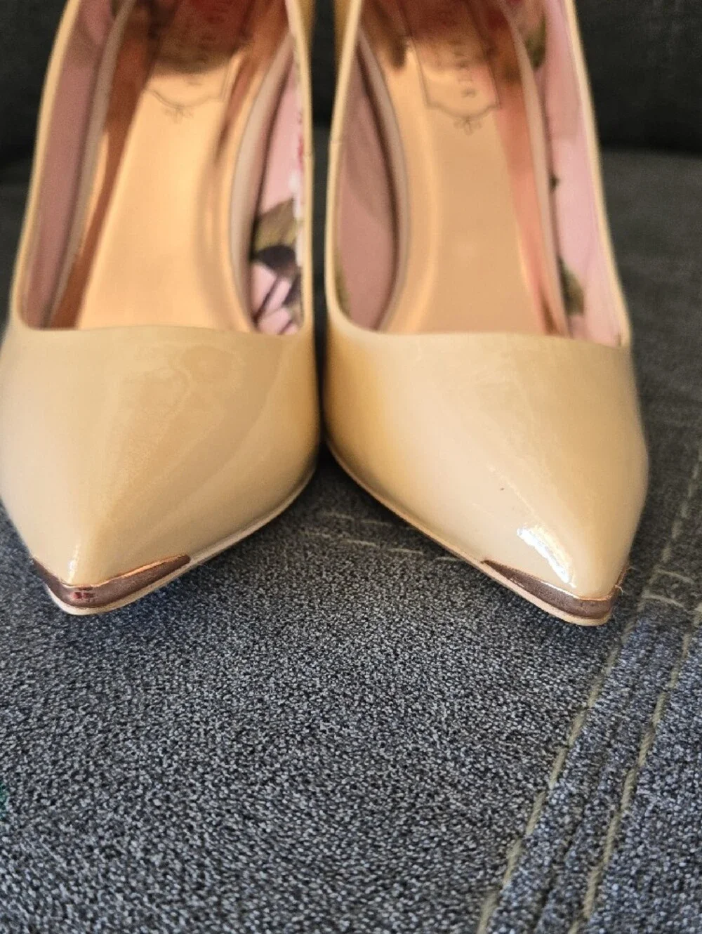 Ted Baker Kawaa Pale Beige Patent Pointed-Toe Stiletto Heels